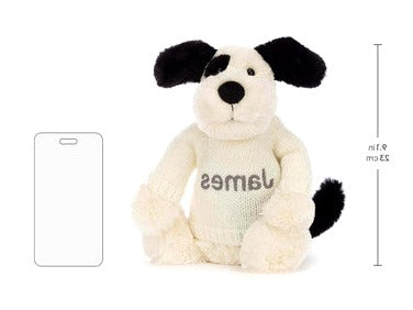 Bashful Black & Cream Puppy with Personalised Cream Jumper