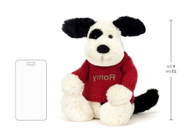 Bashful Black & Cream Puppy with Personalised Red Jumper