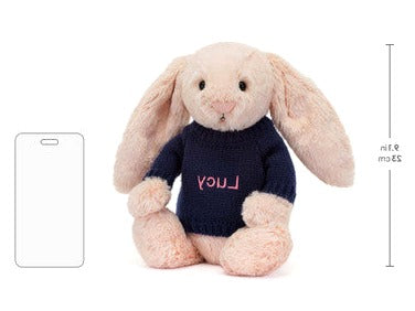 Bashful Blush Bunny with Personalised Navy Jumper