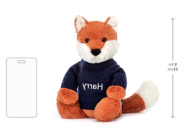 Bashful Fox Cub with Personalised Navy Jumper