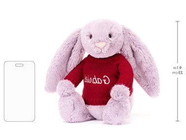 Bashful Lilac Bunny with Personalised Red Jumper