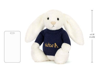 Bashful Luxe Bunny Luna with Personalised Navy Jumper