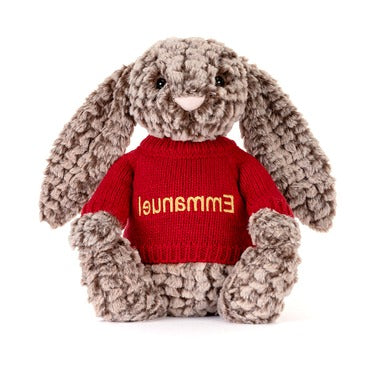 Bashful Luxe Bunny Pine with Personalised Red Jumper