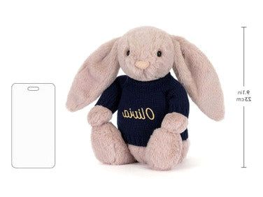 Bashful Luxe Bunny Rosa with Personalised Navy Jumper