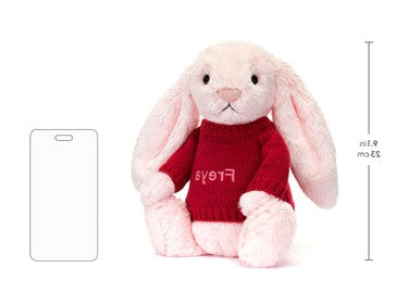 Bashful Pink Bunny with Personalised Red Jumper