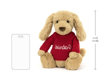 Bashful Toffee Puppy with Personalised Red Jumper