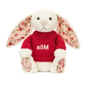 Blossom Cream Bunny 'Berry' with Personalised Red Jumper