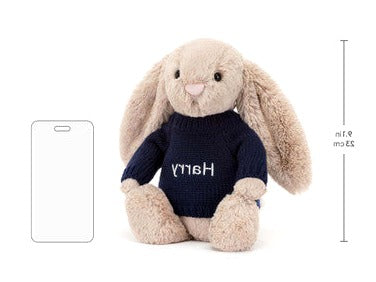 Bashful Beige Bunny with Personalised Navy Jumper