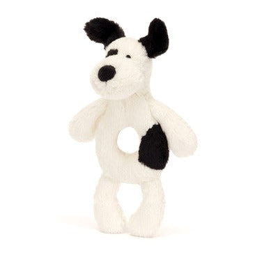 Bashful Black & Cream Puppy Ring Rattle