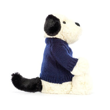 Bashful Black & Cream Puppy with Personalised Navy Jumper