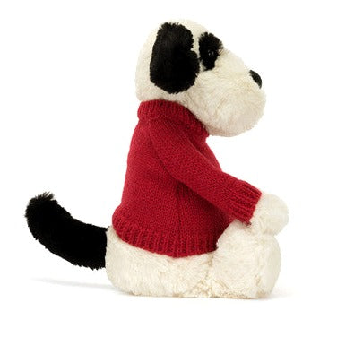Bashful Black & Cream Puppy with Personalised Red Jumper