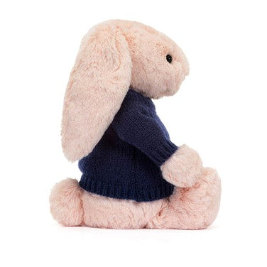 Bashful Blush Bunny with Personalised Navy Jumper