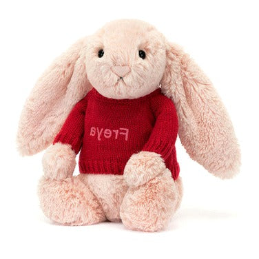 Bashful Blush Bunny with Personalised Red Jumper