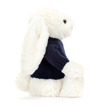Bashful Cream Bunny with Personalised Navy Jumper