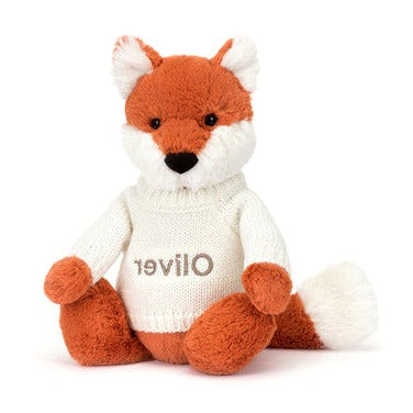 Bashful Fox Cub with Personalised Cream Jumper