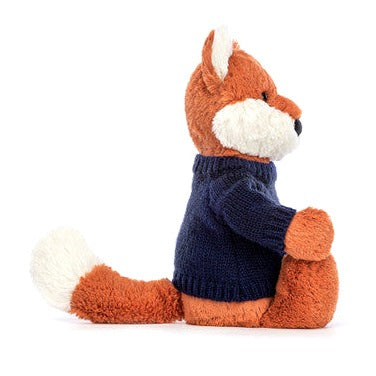 Bashful Fox Cub with Personalised Navy Jumper