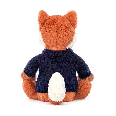Bashful Fox Cub with Personalised Navy Jumper