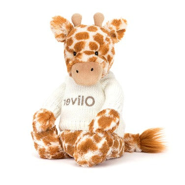 Bashful Giraffe with Personalised Cream Jumper