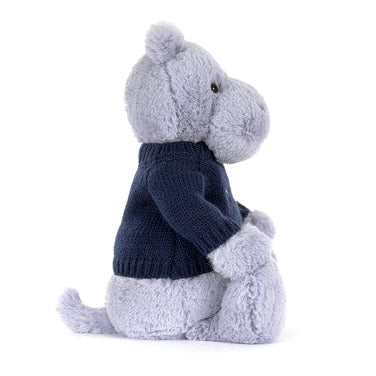 Bashful Hippo with Personalised Navy Jumper