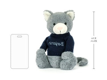 Bashful Kitten with Personalised Navy Jumper