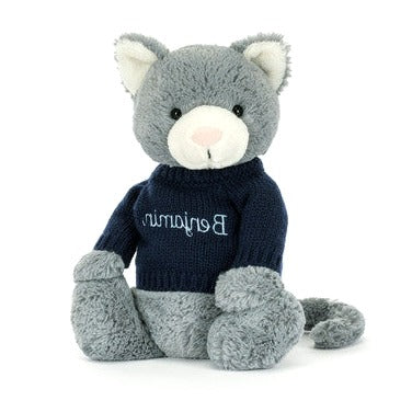 Bashful Kitten with Personalised Navy Jumper
