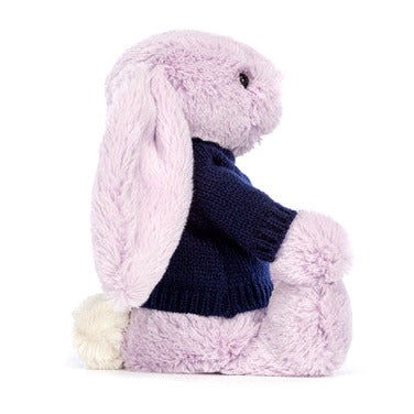 Bashful Lilac Bunny with Personalised Navy Jumper