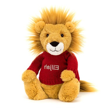 Bashful Lion with Personalised Red Jumper