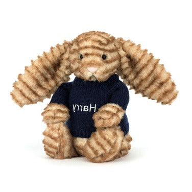 Bashful Luxe Bunny Juniper with Personalised Navy Jumper