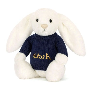 Bashful Luxe Bunny Luna with Personalised Navy Jumper