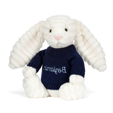 Bashful Luxe Bunny Nimbus with Personalised Navy Jumper