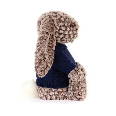 Bashful Luxe Bunny Pine with Personalised Navy Jumper