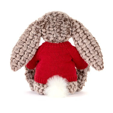 Bashful Luxe Bunny Pine with Personalised Red Jumper