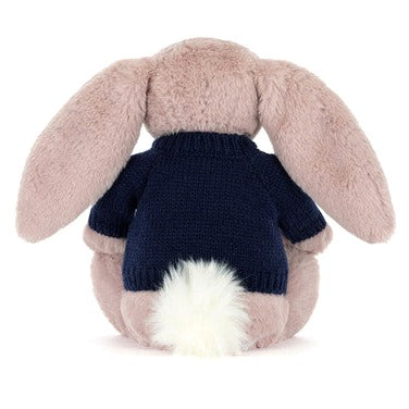 Bashful Luxe Bunny Rosa with Personalised Navy Jumper