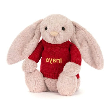 Bashful Luxe Bunny Rosa with Personalised Red Jumper