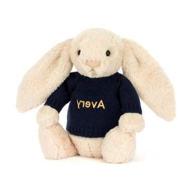 Bashful Luxe Bunny Willow with Personalised Navy Jumper