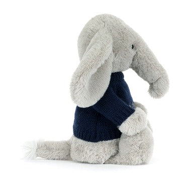 Bashful Luxe Elephant Thuddeus with Personalised Navy Jumper