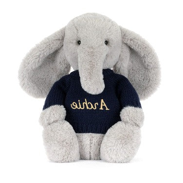 Bashful Luxe Elephant Thuddeus with Personalised Navy Jumper