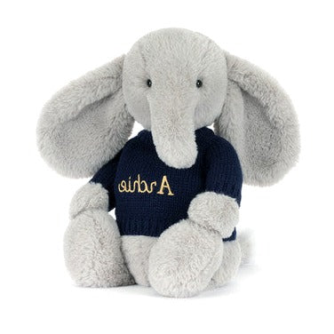 Bashful Luxe Elephant Thuddeus with Personalised Navy Jumper