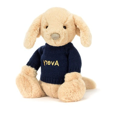 Bashful Luxe Puppy Orlando with Personalised Navy Jumper