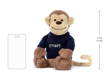 Bashful Monkey with Personalised Navy Jumper