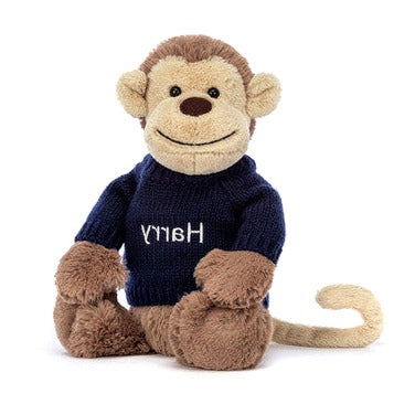 Bashful Monkey with Personalised Navy Jumper