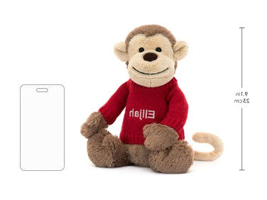 Bashful Monkey with Personalised Red Jumper