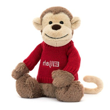 Bashful Monkey with Personalised Red Jumper