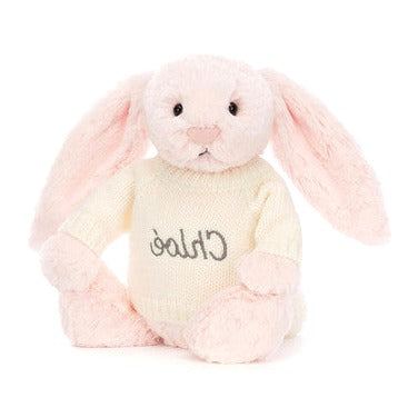 Bashful Pink Bunny with Personalised Cream Jumper