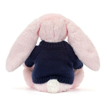 Bashful Pink Bunny with Personalised Navy Jumper