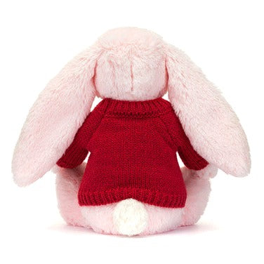 Bashful Pink Bunny with Personalised Red Jumper