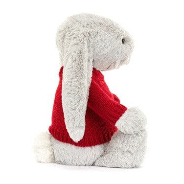 Bashful Silver Bunny with Personalised Red Jumper
