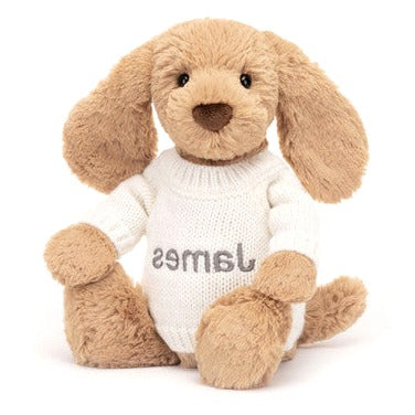 Bashful Toffee Puppy with Personalised Cream Jumper