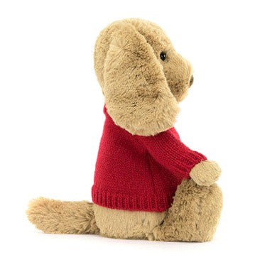 Bashful Toffee Puppy with Personalised Red Jumper