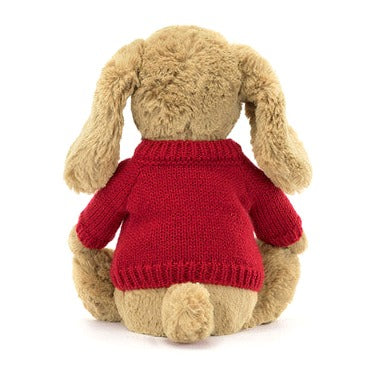 Bashful Toffee Puppy with Personalised Red Jumper